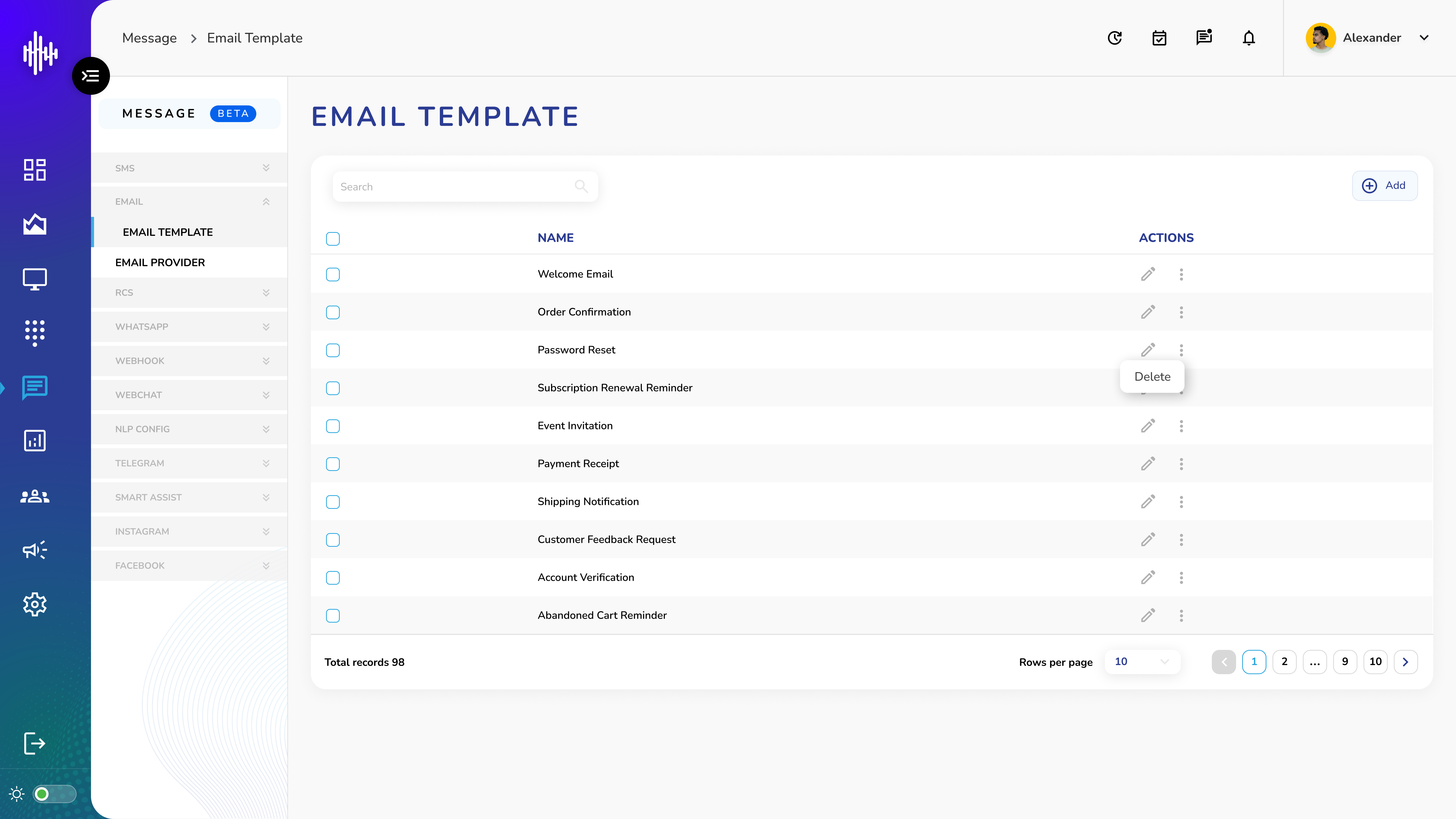 Email Template - Listing Screen